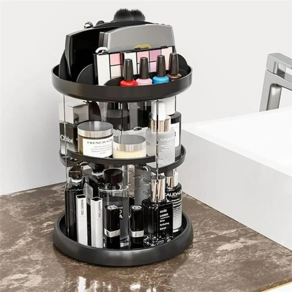Rotating makeup organizer adjustable vanity storage rack for skincare